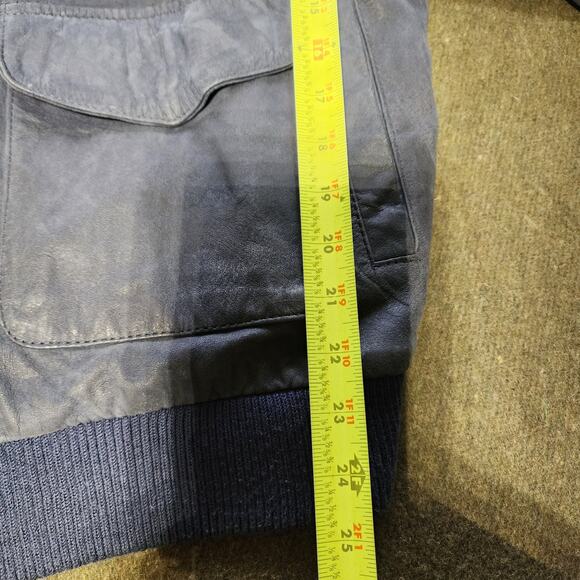 Vintage Blue Leather Bomber Jacket Size Large Men's Made in Korea Paris Sport - Picture 8 of 10
